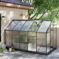 Outsunny 6 x 10ft Polycarbonate Greenhouse, Large Walk-In Green House with Slide Door and Window, Garden Plants Grow House with Aluminium Frame and Foundation, Grey(m-11)