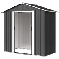 Outsunny Abri de jardin en métal grand espace de rangement extérieur avec portes coulissantes 194 x 107 x 191 cm gris foncé(m-12)