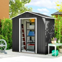 Outsunny Abri de jardin en métal grand espace de rangement extérieur avec portes coulissantes 194 x 107 x 191 cm gris foncé(m-2)