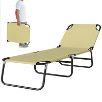 Outsunny Foldable Sun Lounger with 5-Position Adjustable Backrest, Outdoor Portable Recliner Chaise Lounge Chair with Oxford Fabric for Patio, Beach, Garden, Camping, Beige(m-10)