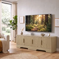 HOMCOM TV-Lowboard 152 cm, TV-Möbel für Fernseher bis 152,4 cm, 4 gerillte Türen und verstellbare Einlegeböden, Eiche(m-5)
