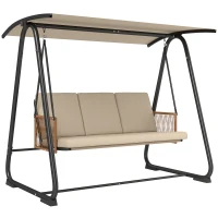 Outsunny Balancelle de Jardin Banc Suspendu Extérieur 3 Places Structure Acier Robuste 360kg Coussin Grand Confort 7cm Sable(m-1)