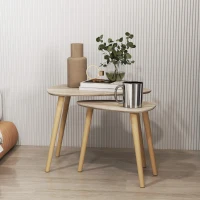 HOMCOM Lot de 2 tables basses gigognes design scandinave pieds en bois et plateau en bois, aspect naturel(m-11)