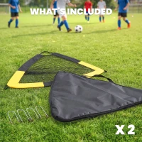 SPORTNOW Set of 2 Pop Up Football Goal, Portable Folding Football Net with Carry Bag, 8 U-Shaped Ground Stakes, Fibreglass Pole(m-8)