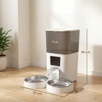 PawHut Distributeur Croquettes Chat Automatique 2 Animaux 6L Double Bol Inox WiFi Tuya App ABS 37x36x35cm Blanc(m-3)