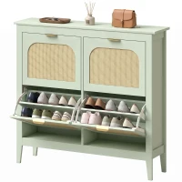 HOMCOM Narrow Shoe Cabinet, Boho Slim Shoe Storage Cabinet with 4 Flip Drawers, Holds 20 Pairs, Light Green(m-15)