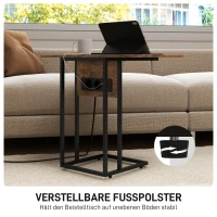 HOMCOM Klappbarer Beistelltisch, Ladestation mit USB-Ports, Metall, 39 x 29 x 57 cm, Braun(m-6)