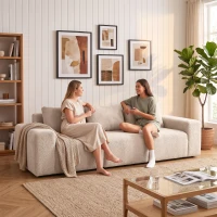 HOMCOM Sofá 3 Lugares em Chenille 320 cm, Sofá Modular, Assento e Apoios de Braço Extra-Largos, Totalmente Comprimido, Bege(m-4)