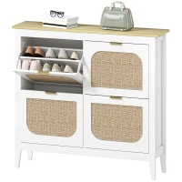 HOMCOM Narrow Shoe Cabinet, Boho Slim Shoe Storage Cabinet with 4 Flip Drawers, Holds 20 Pairs, White(m-11)
