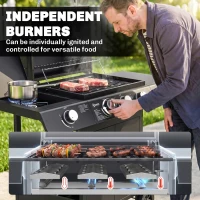 Outsunny 3+1 Burner Gas BBQ Grill, Outdoor Barbecue Trolley with Wheels, Warming Rack, Side Shelves, Cabinet, Thermometer for Garden, Party, Camping, 110L x 50W x 100Hcm, Black(m-11)