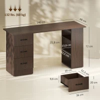 HOMCOM Scrivania Moderna con 3 Cassetti e 3 Ripiani per Camera e Ufficio, in Legno, 120x49x72 cm, Color Noce(m-3)