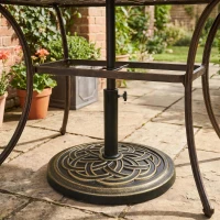 Outsunny Base per Ombrellone Rotonda da 12kg in Resina con Decorazione, per Pali da 38mm e 48mm, Φ45x33cm, Bronzo(m-2)