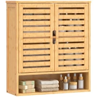 HOMCOM Bathroom Wall Cabinet, Wall Mounted Bathroom Cabinet with 2 Louvered Doors, Open Shelf and Adjustable Shelf Storage(m-15)