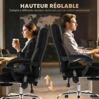 Vinsetto Fauteuil de bureau massant et chauffant hauteur réglable dossier inclinable télécommande repose-pieds rétractable noir(m-7)