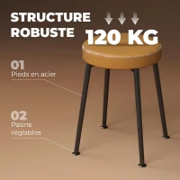 HOMCOM Lot de 2 chaises de salle à manger rondes, chaises de cuisine empilables avec assise rembourrée en PU, marron et noir(m-5)