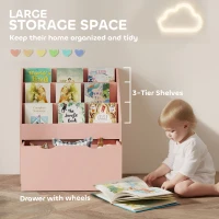 AIYAPLAY Bookcase for Kids with Shelves, Drawer, Bookcase for Bedroom, Playroom, Pink(m-4)