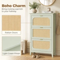 HOMCOM Narrow Shoe Cabinet, Boho Slim Shoe Storage Cabinet with 3 Flip Drawers, Holds 21 Pairs, Light Green(m-4)