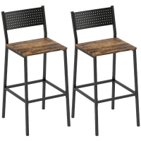 HOMCOM Lot de 2 tabourets de bar, chaises de bar, assise 72,5H cm, dossier et repose-pieds, pieds en métal, brun rustique