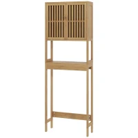 HOMCOM Estante para WC móvel de casa de banho acima do vaso WC com armário 2 portas e prateleira aberta bambu(m-7)