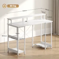 HOMCOM Escrivaninha para Computador Reversível Prateleiras, 120x50 cm, com Tomadas Elétricas e Luzes LED, Branco Efeito Madeira(m-3)