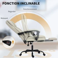 HOMCOM Chaise Bureau Ergonomique, Fauteuil de Bureau avec Dossier Inclinable, Hauteur Réglable, 65x67x111-119cm, Beige(m-7)