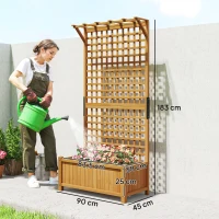 Outsunny Hochbeet mit Spalier und Dach, Pflanzkasten, Blumenbeet, wetterfest, Holz, 90 x 45 x 183 cm, Braun(m-3)