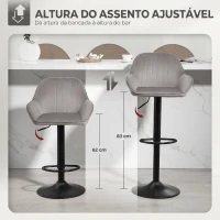 HOMCOM Conjunto de 2 Bancos de Bar Giratórios em Veludo, Altura Ajustável 62-83 cm, com Encosto e Apoio para os Pés, Cinzento(m-4)