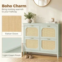 HOMCOM Narrow Shoe Cabinet, Boho Slim Shoe Storage Cabinet with 4 Flip Drawers, Holds 20 Pairs, Light Green(m-4)