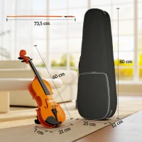 HOMCOM Violino 4/4 in Legno per Principianti e Adulti con Custodia, Arco, Spalliera e Pece, Manico e Testa in Acero, Nero(m-3)