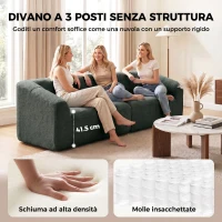 HOMCOM Divano 3 Posti Senza Struttura con Seduta Ampia, Imbottitura Spessa, in Ciniglia, Verde Scuro(m-3)