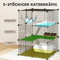 PawHut ndoor Katzenkäfig 105 cm, Stahl-Katzengehege mit 3 Türen, DIY-anpassbares Design für Kätzchen unter 4kg(m-5)