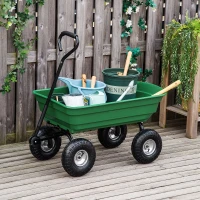 Outsunny Chariot de Jardin 100L Charge 250 kg, 4 Roues pneumatiques Remorque à Main pour Extérieur 108 x 52 x 100 cm Acier vert(m-10)