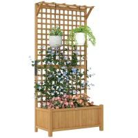 Outsunny Hochbeet mit Spalier und Dach, Pflanzkasten, Blumenbeet, wetterfest, Holz, 90 x 45 x 183 cm, Braun(m-12)