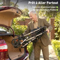 HOMCOM Déambulateur 4 Roues Pliable en Aluminium, Hauteur Réglable 6 Positions, Freins Doubles, Rangement, 64x67x92cm, Doré(m-6)