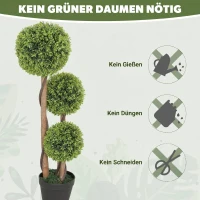 HOMCOM Künstlicher Buchsbaum 2er Set, Kunstpflanze, realistisches Aussehen, Outdoor, Grün + Schwarz(m-6)