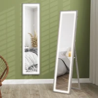HOMCOM Grand miroir pleine longueur, miroir mural ou sur pied rectangulaire, 40 x 160 cm avec éclairage LED 3 couleurs, gris(m-11)