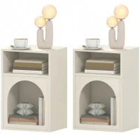 HOMCOM Lot de 2 tables de chevet, table de nuit avec compartiments ouverts, design arqué, 40 x 30 x 60 cm, crème(m-13)