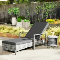 Outsunny Patio Rattan Sun Lounger, Dual Wicker Weave Outdoor Single Reclining Chair Furniture, 5-Level Adjustable Backrest w/ Removeable & Washable Cushion, Mixed Grey(m-7)