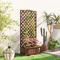 Outsunny Jardinière avec Treillis bac à Fleurs 76 x 36 x 170 cm Fond à Lattes Bois Sapin pré-huilé marron foncé(m-2)