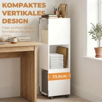 HOMCOM Mobiler Aktenschrank mit 3 offenen Fächern, Druckerablage auf Rollen mit 2 Bremsen, Weiß(m-6)