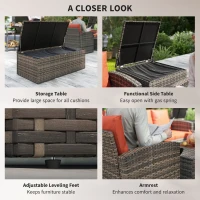 Outsunny 6 Pieces Rattan Garden Furniture Set, 7 Seater Wicker Outdoor Furniture Set with Storage Tea Table & Side Table, Sectional Garden Sofa Set with Cushions, Orange(m-6)
