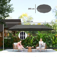 Outsunny Ombrellone da Giardino Doppio da Giardino 4.6x2.7 m a 12 Stecche con Prese d'Aria e Manovella, Ombrellone per Esterno in Acciaio e Poliestere, Anti UV, per Balcone e Terrazza, Grigio(m-3)