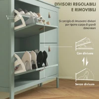 HOMCOM Scarpiera Slim 4 Cassetti per 20 Paia di Scarpe Taglia EU44 e Ripiani Regolabili, 105x24x95.5cm, Verde(m-5)