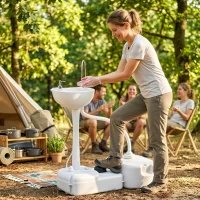 Outsunny Évier à Main Portable Station de Lavage Camping Jardin Extérieur Voyager avec Réservoir d'Eau 17L Gris(m-2)