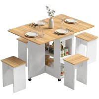HOMCOM Ensemble table salle à manger pliante avec 4 chaises, table de cuisine avec chaises pour 4 personnes, roulettes, chêne(m-17)