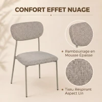 HOMCOM Lot de 2 chaises de salle à manger modernes, chaises de cuisine empilables en tissu effet lin, marron clair(m-4)