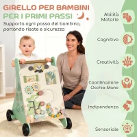 AIYAPLAY Carrello Primi Passi in Legno con Freno Regolabile, in Legno Levigati per Bambini 18+ Mesi, Verde(m-4)