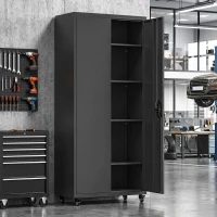 HOMCOM Armoire de Bureau Métallique, 80 x 40 x 180 cm, Meuble de Rangement sur Roulettes en Acier avec Serrure, Noir(m-2)