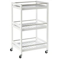 HOMCOM 3-Tier Home Trolley Kitchen Storage Cart w/ Steel Bars 4 Universal Wheels Rolling Unit Organiser Living Room White(m-10)