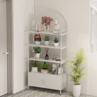 HOMCOM Étagère de rangement, bibliothèque arquée à 4 niveaux avec placard double porte, 80 x 30 x 187 cm, blanc(m-9)